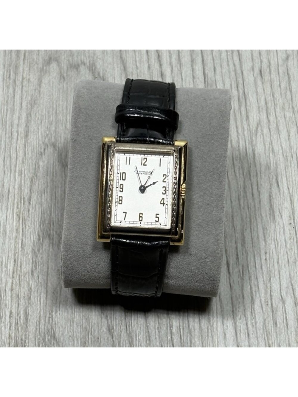 Circa Watch Company CT107T 23K Gold Plate Black Leather Band Needs Battery